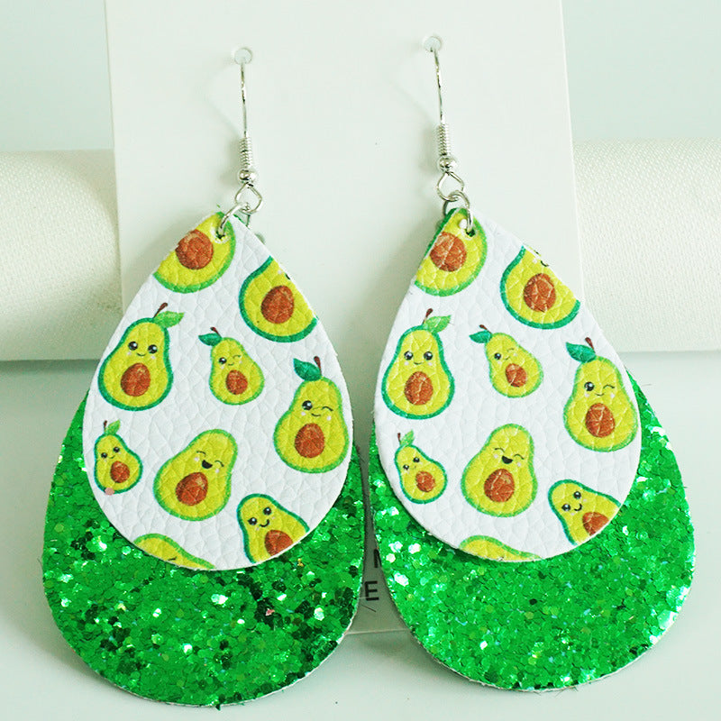 Wholesale 2 Pairs/pack Turtle Watermelon Flamingo Shiny Leather Drop Shape Multi-Layered Earrings ACC-ES-HY088