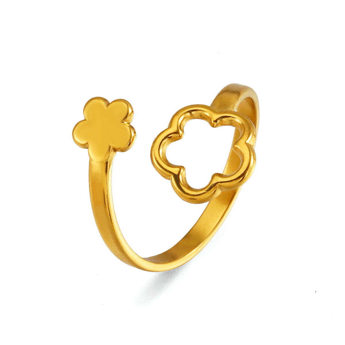 Wholesale Minimalist Hollow Flower Stainless Steel Ring,  Electroplated,  Fashion Accessory