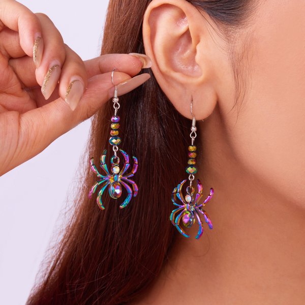Wholesale Halloween Colorful Spider Earrings
