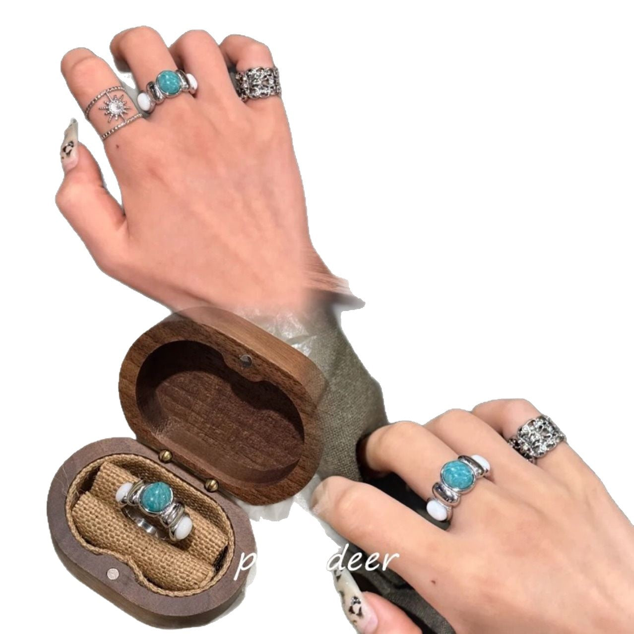 Wholesale  Ancient Turquoise Inlaid Ring Light Luxury Ring