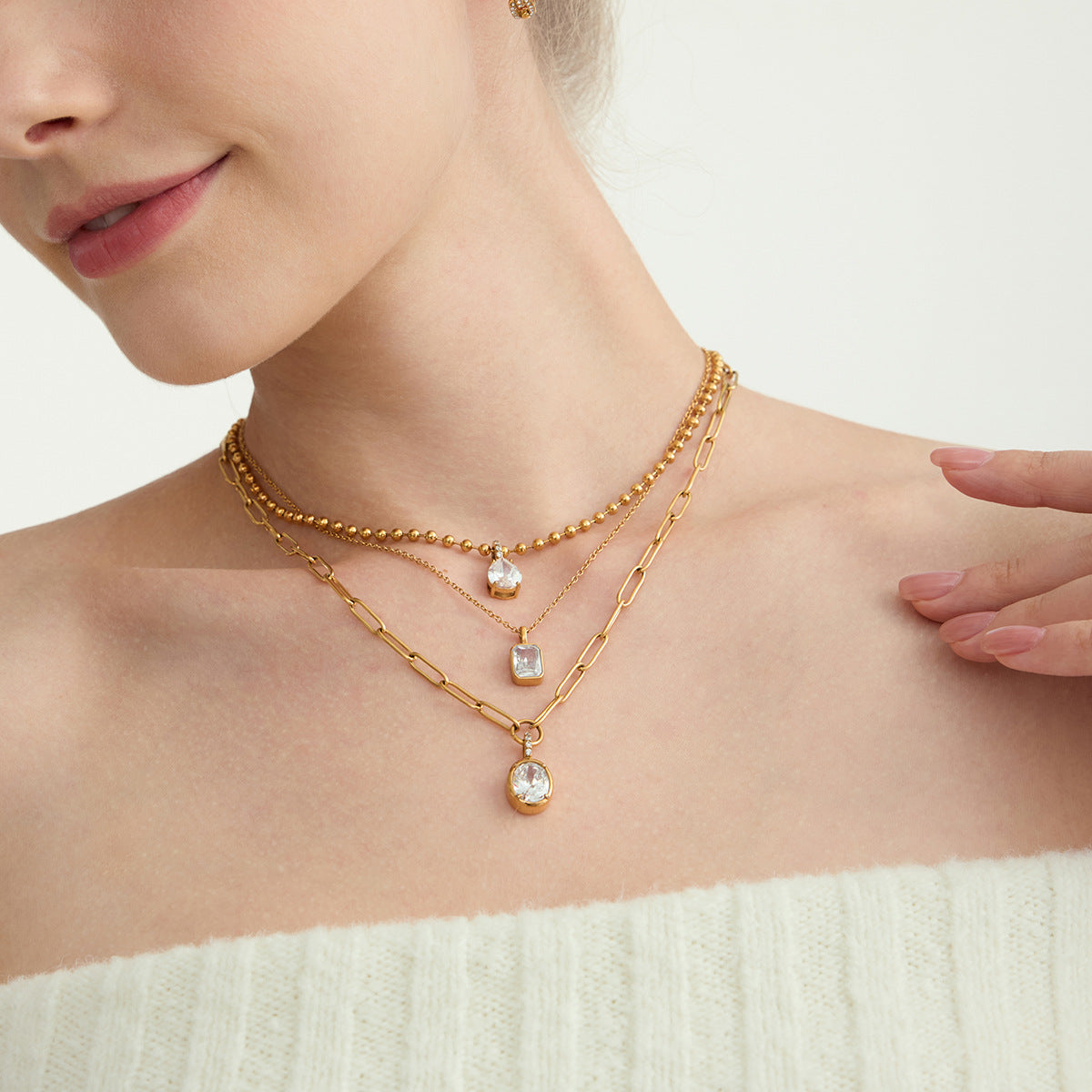 Wholesale Old Money Style Stainless Steel Zircon Clavicle Necklace Fashion Jewelry Accessory Gift