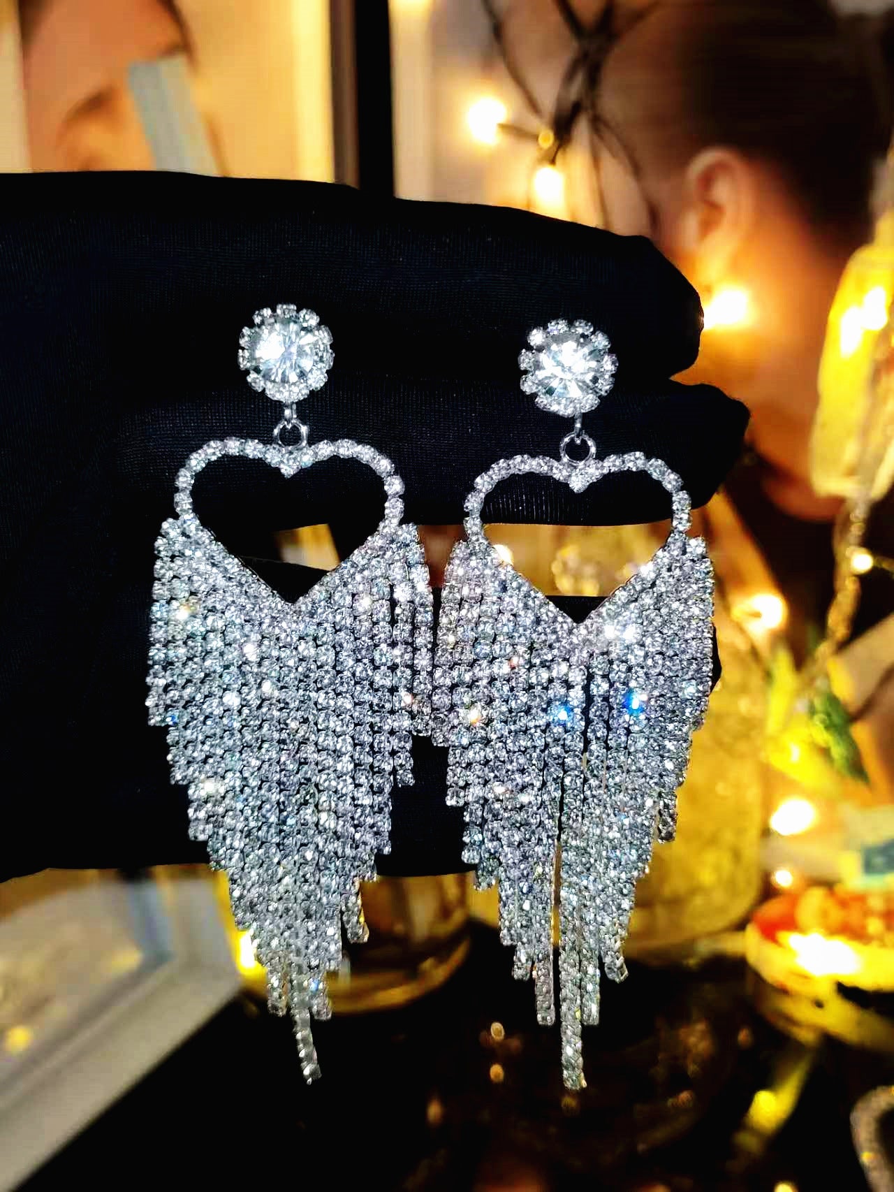 Wholesale Independence Day Exaggerated Long Tassel Love Earrings