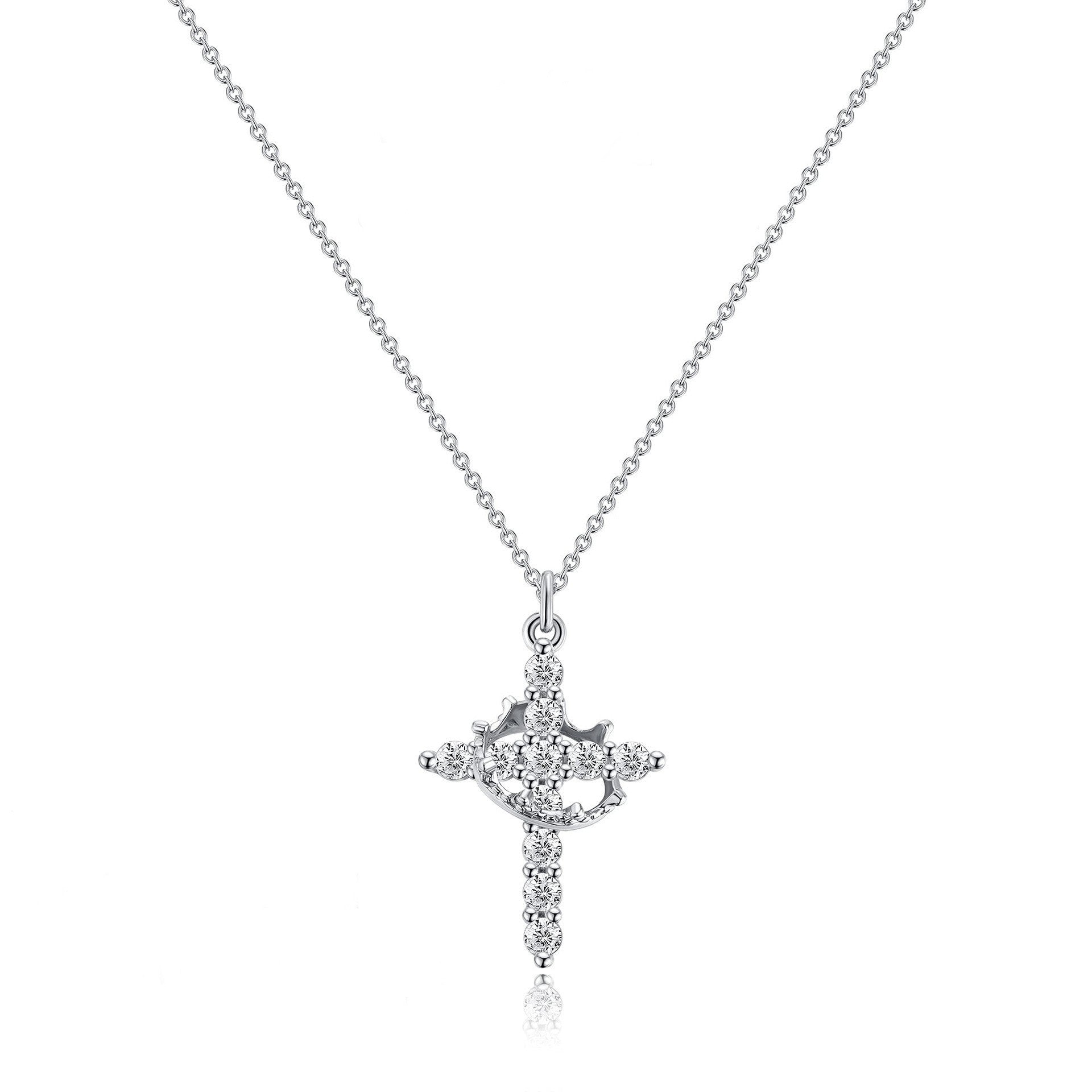 Wholesale Chic Cross Crown Rotatable Pendant Necklace,  Copper Zircon Gold Plated Jewelry Accessory for Resale