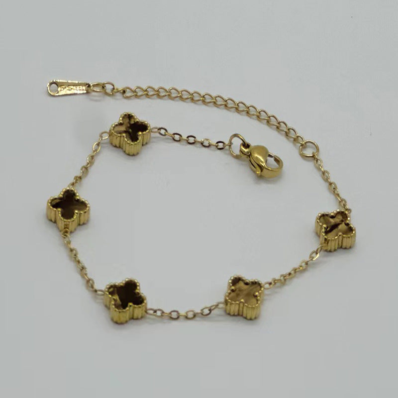 Wholesale Gold Plated Stainless Steel Four Leaf Clover Bracelet Fashion Jewelry for Women