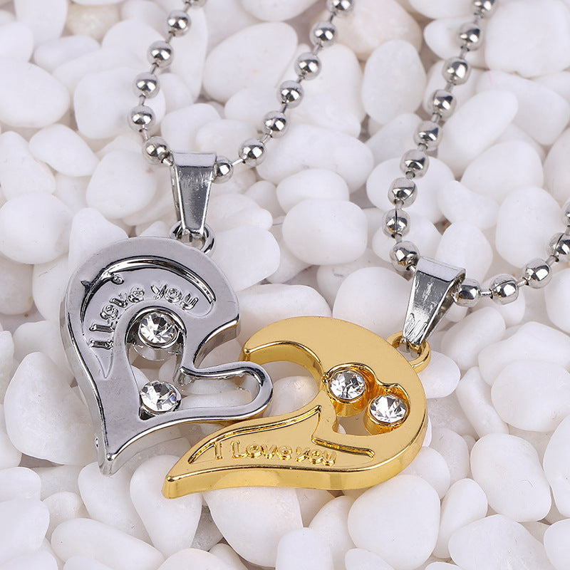 Wholesale Valentine's Day Love Couple Necklace Heart Shape Diamond Splicing Pendant ACC-NE-Chuya004