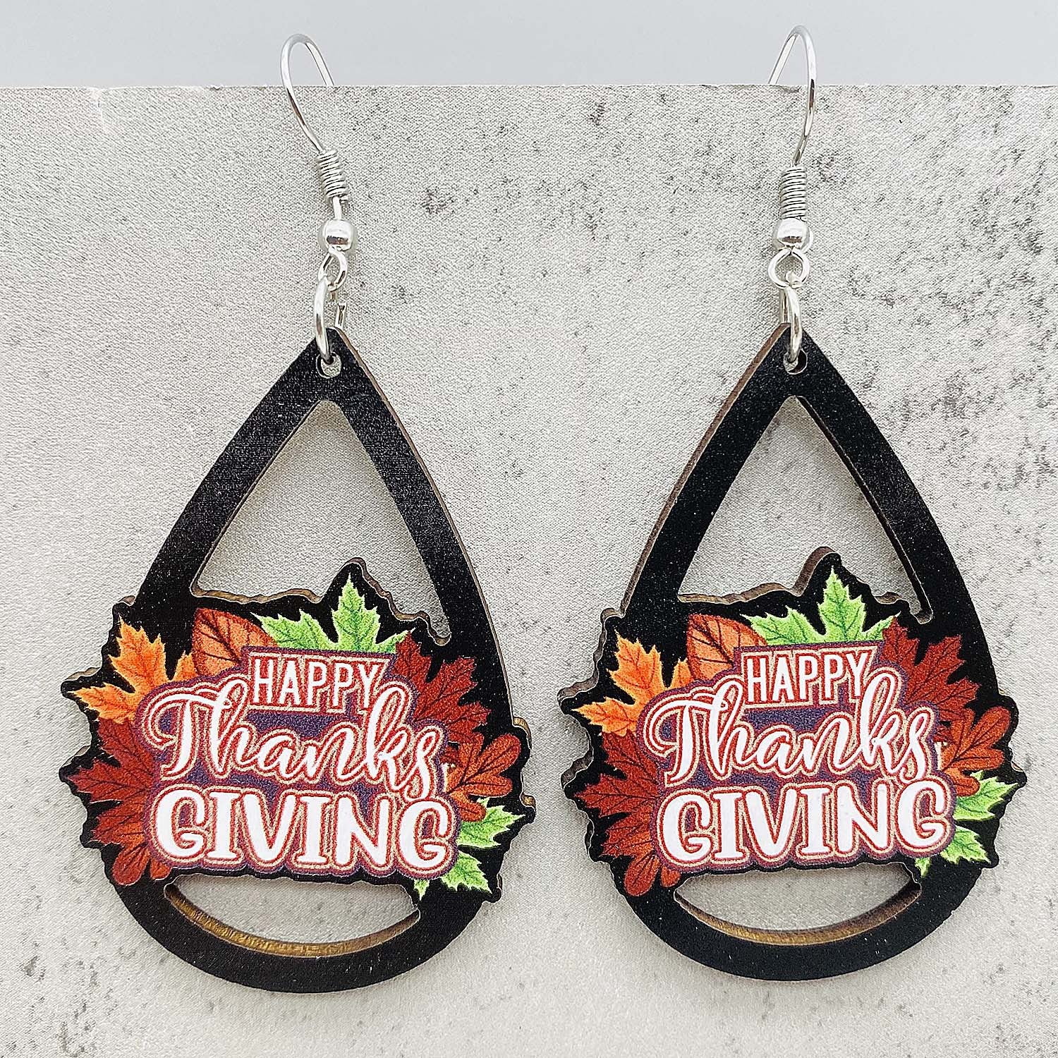Wholesale  Thanksgiving Wooden Earrings Pumpkin Turkey Maple Leaf Print Drop Earrings