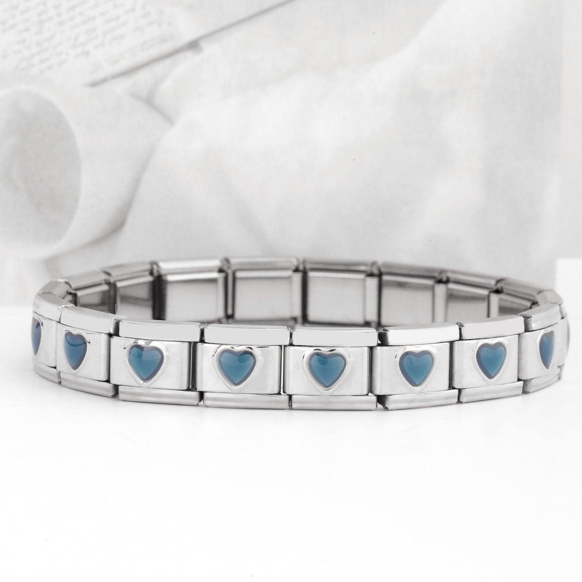 Wholesale Double Heart Gemstone Bracelet,  Stainless Steel Splicing Jewelry Accessory,  Chic Gift for Everyday Wear