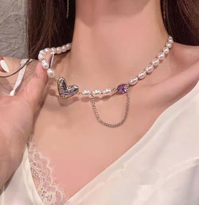 Wholesale Pearl Necklace Metal Love Chain Pendant Necklaces