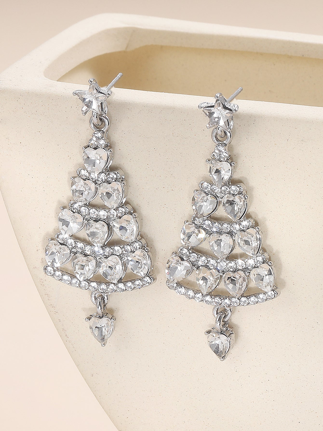 Wholesale Christmas Tree Earrings For Women Colorful Rhinestone Gold Tone Party Jewelry Gift