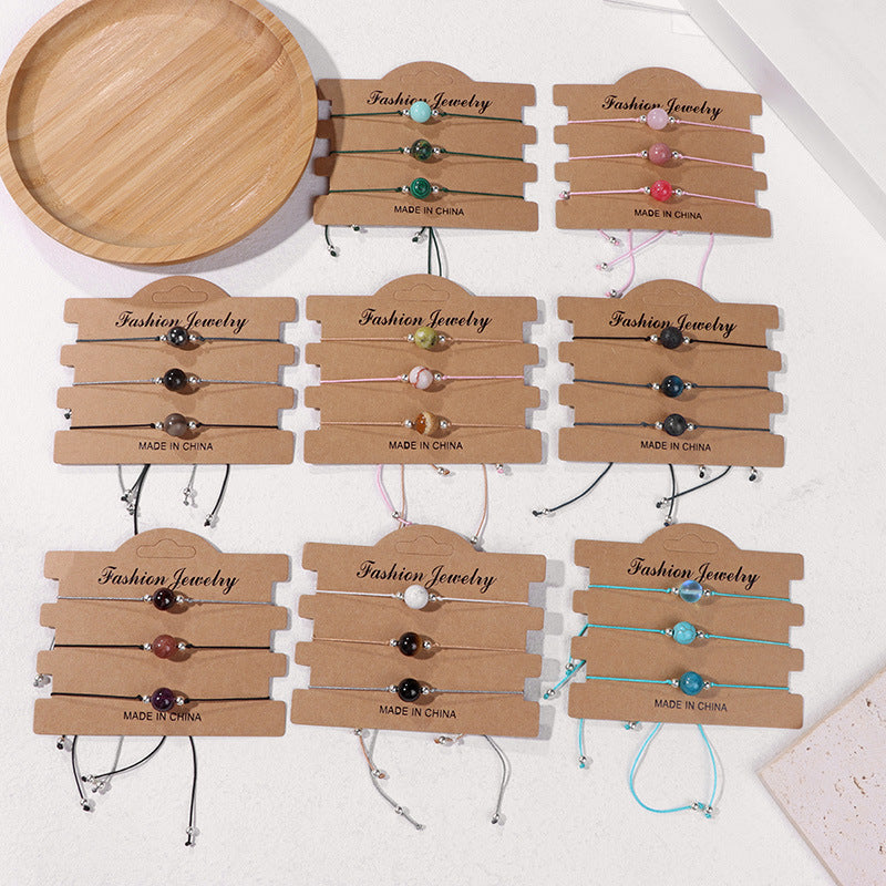 Wholesale Handmade Natural Agate Stone Woven Rope Unisex Couple Bracelet Stylish Fashion Accessory Boutique Gift