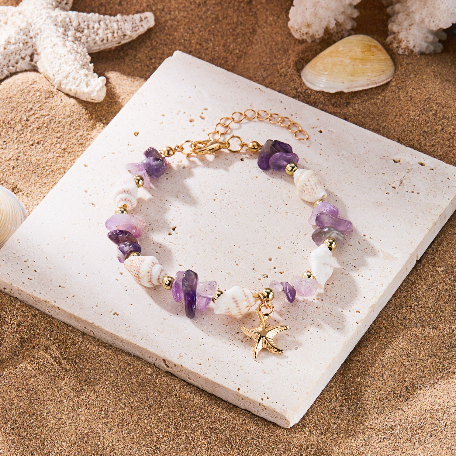 Wholesale sales new starfish jewelry Bohemian summer beach gravel starfish conch necklace