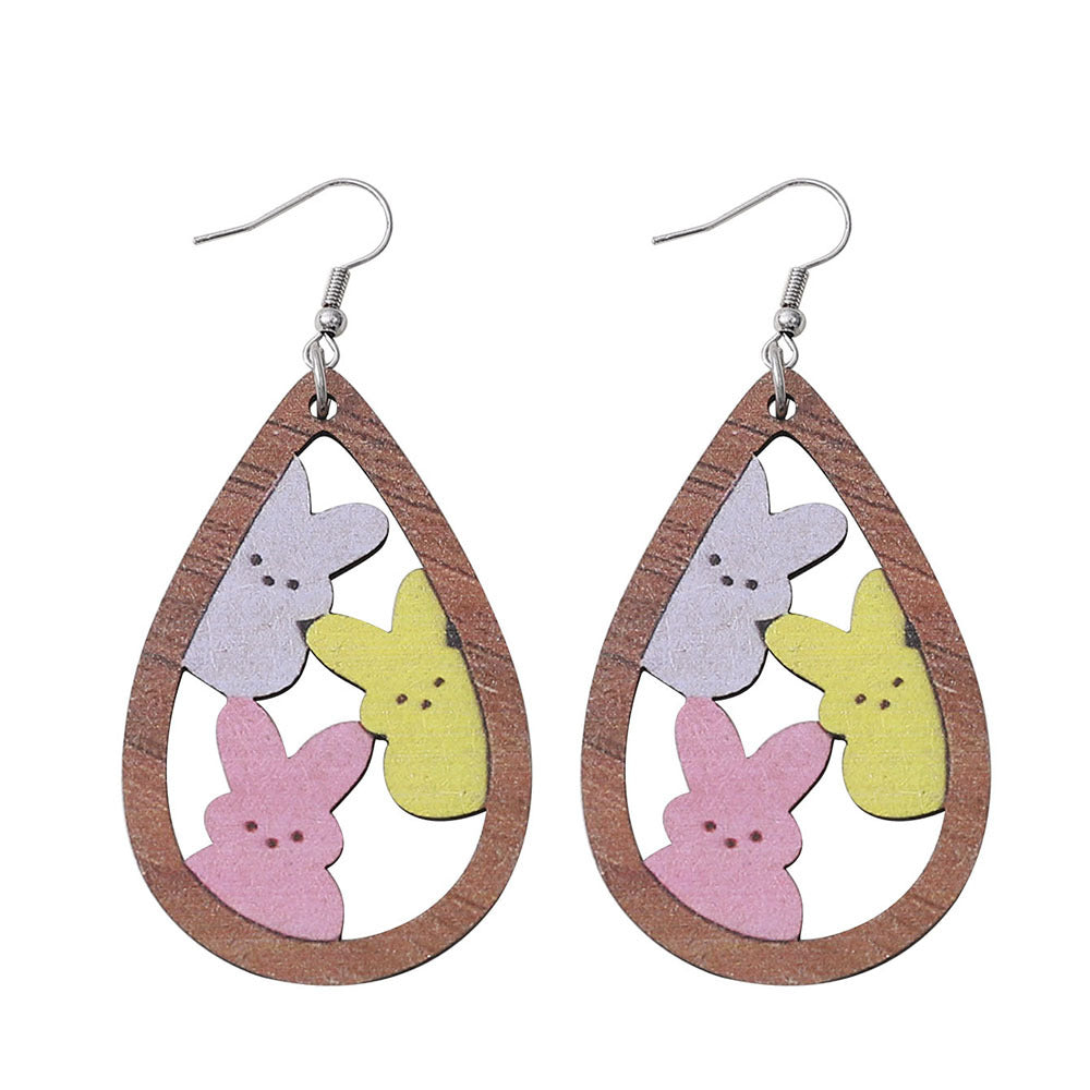 Wholesale  Easter Water Drops Hollow Rabbit Earrings