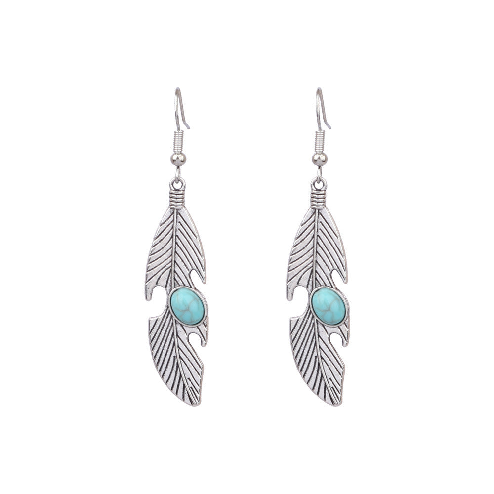 Wholesale Turquoise Tassel Earrings Geometric Alloy Design for Party Wear Boutique Resale Jewelry Accessory