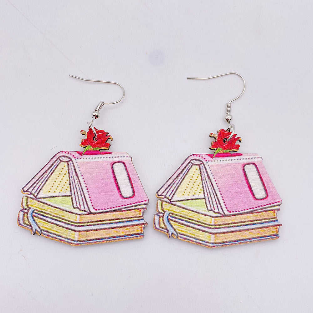 Wholesale wooden earrings pencil books  earrings