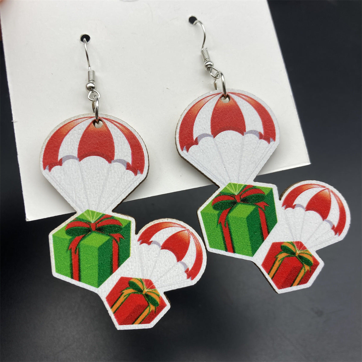 Wholesale Christmas Wood Christmas Tree Long Earrings ACC-ES-FX065