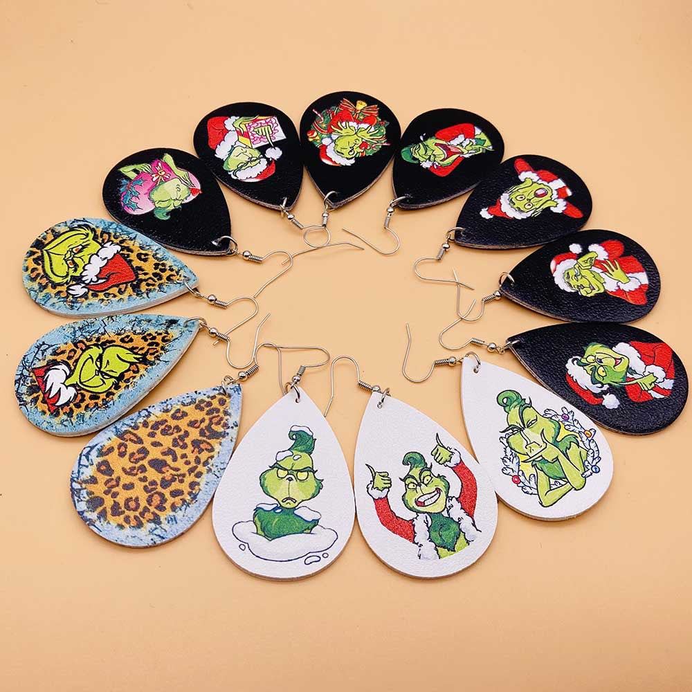 Wholesale Christmas Green Frog Leather Earrings