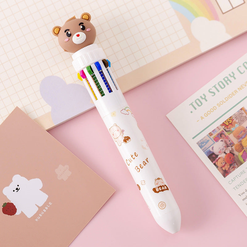 Wholesale Bear 10 Color Ballpoint Pen Cartoon Press Multicolor Color Pen