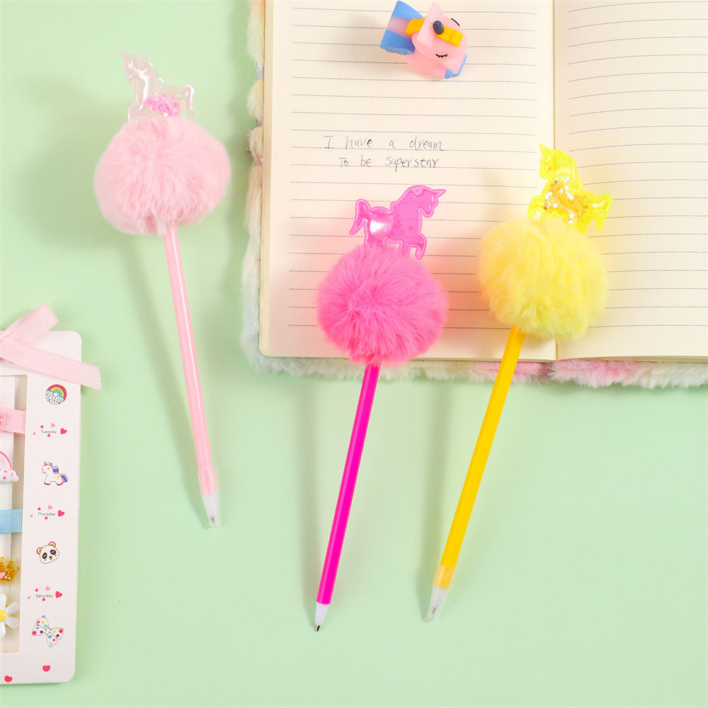 Wholesale  Cartoon Unicorn Brush Pen Creative Glitter Sequin Cylindrical Pen