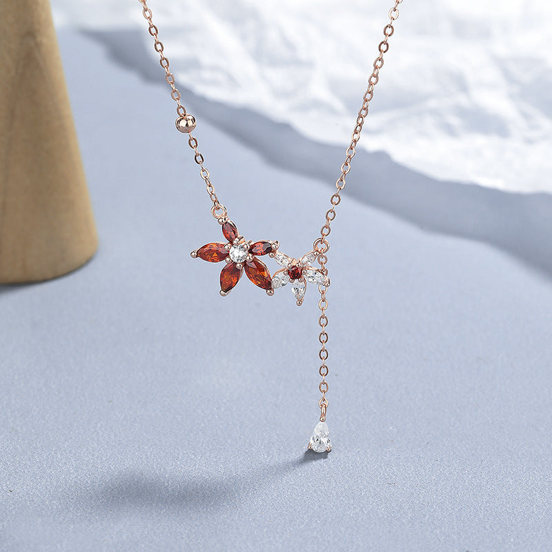Wholesale 925 Sterling Silver Maple Leaf Necklace with Zircon
