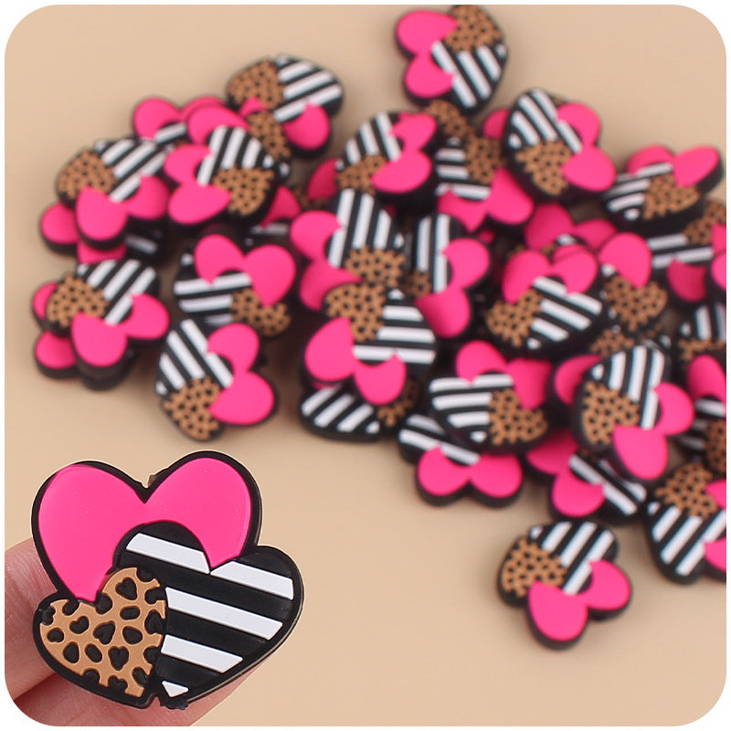 Wholesale 10pcs Valentine's Day Three Color Love Leopard Pattern Silicone Focal Beads ACC-BDS-GuangTian005