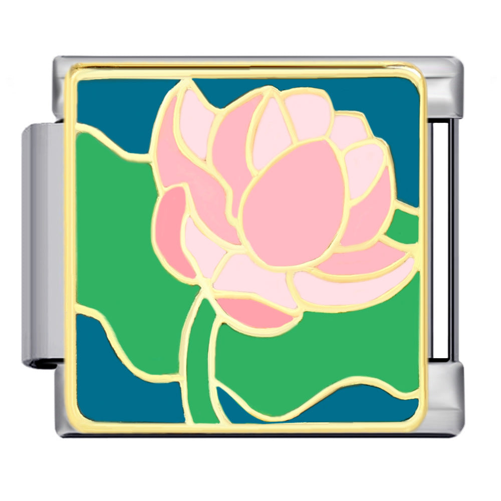 Wholesale Italian Module Bracelet Stainless Steel Welding Gold Plated Oil Drop DIY Charms