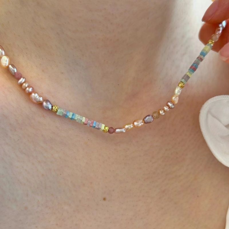 Wholesale  Irregular Pink Purple Beaded Necklace