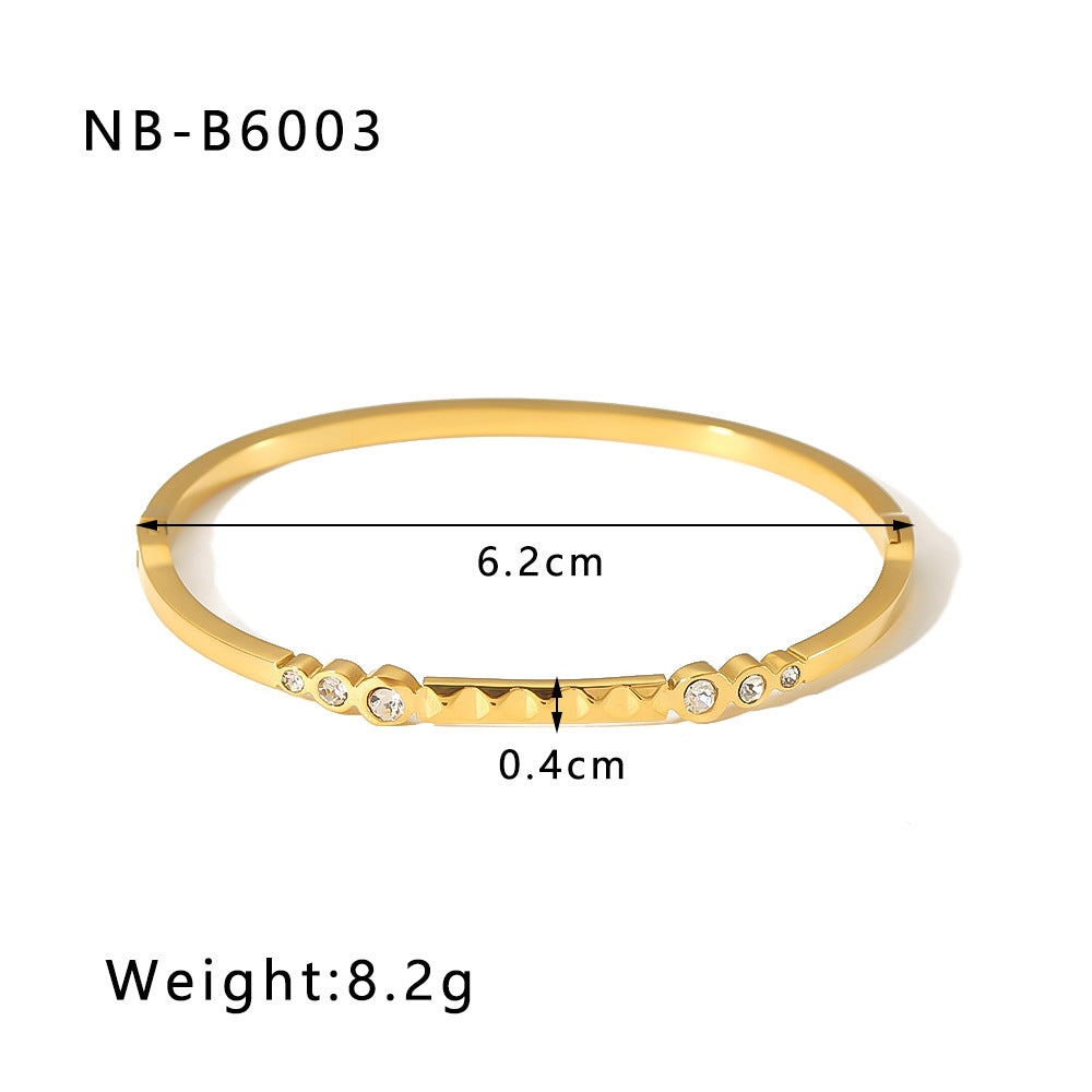 Wholesale Zircon Bracelet Numbers Rhombus Pattern Five-pointed Star Stainless Steel Gold-plated Bracelet ACC-BT-Xiny012