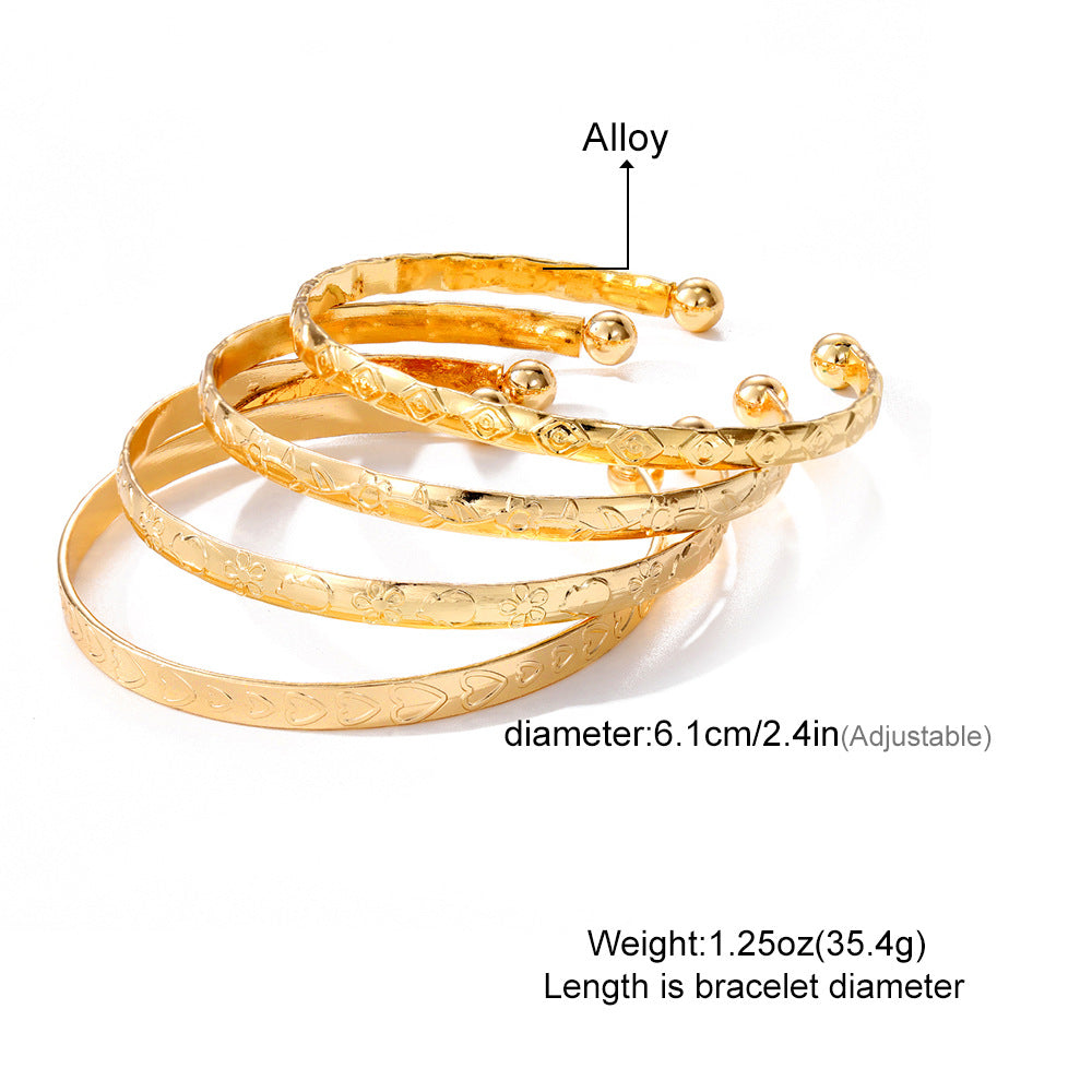 Wholesale  4pcs/set love flower pattern exaggerated personality bracelet