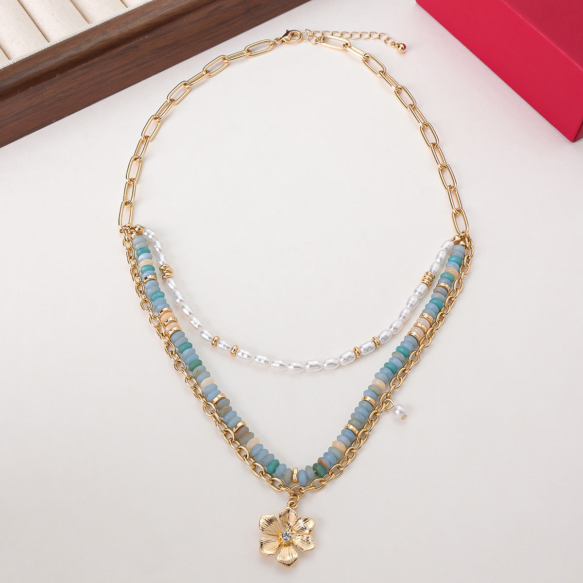 Wholesale Zinc Alloy Flower Pendant Necklace,  Trendy Layered Design for Beach Vacation Jewelry Accessory
