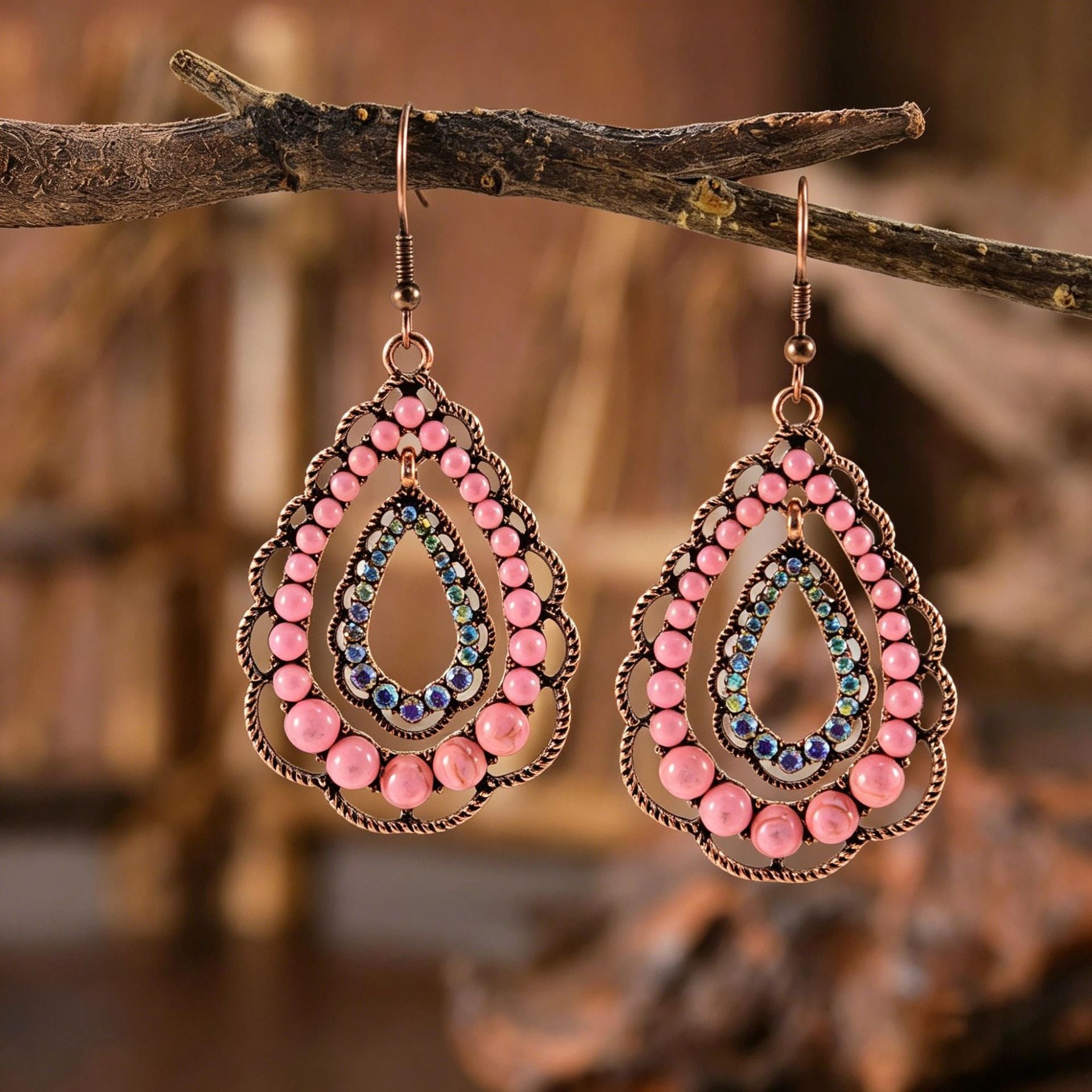 Wholesale Retro Bohemian Turquoise Flower Drop Earrings,  Zinc Alloy Electroplated – Boutique Resale Accessory