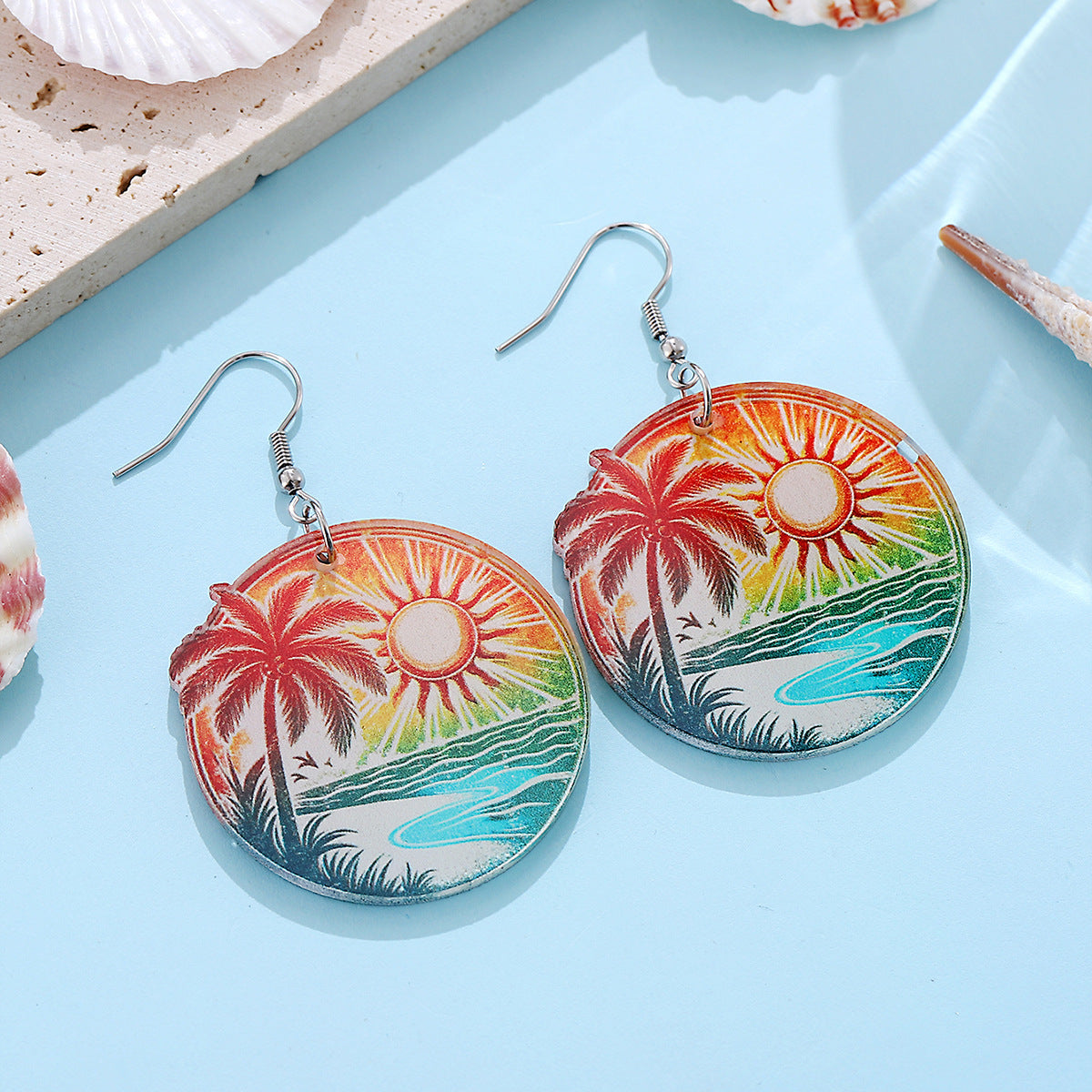 Wholesale  Holiday Style Colorful Tropical Palm Tree Coconut Tree Sun Acrylic  Earrings