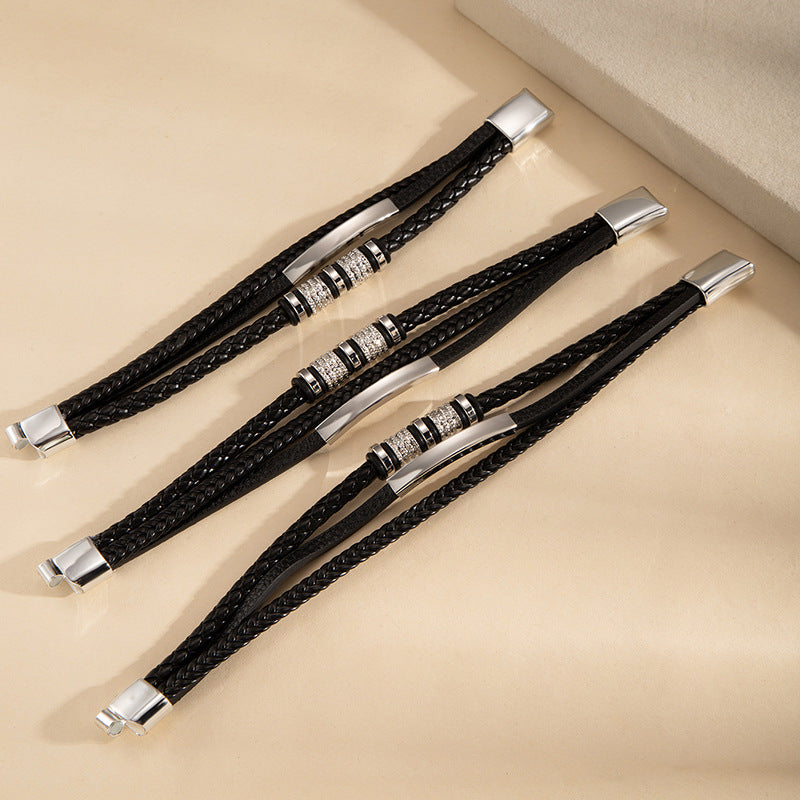 Wholesale Stylish Handwoven Leather Bracelet For Men With Magnetic Clasp Beaded Wristband Fashion Accessory Gift