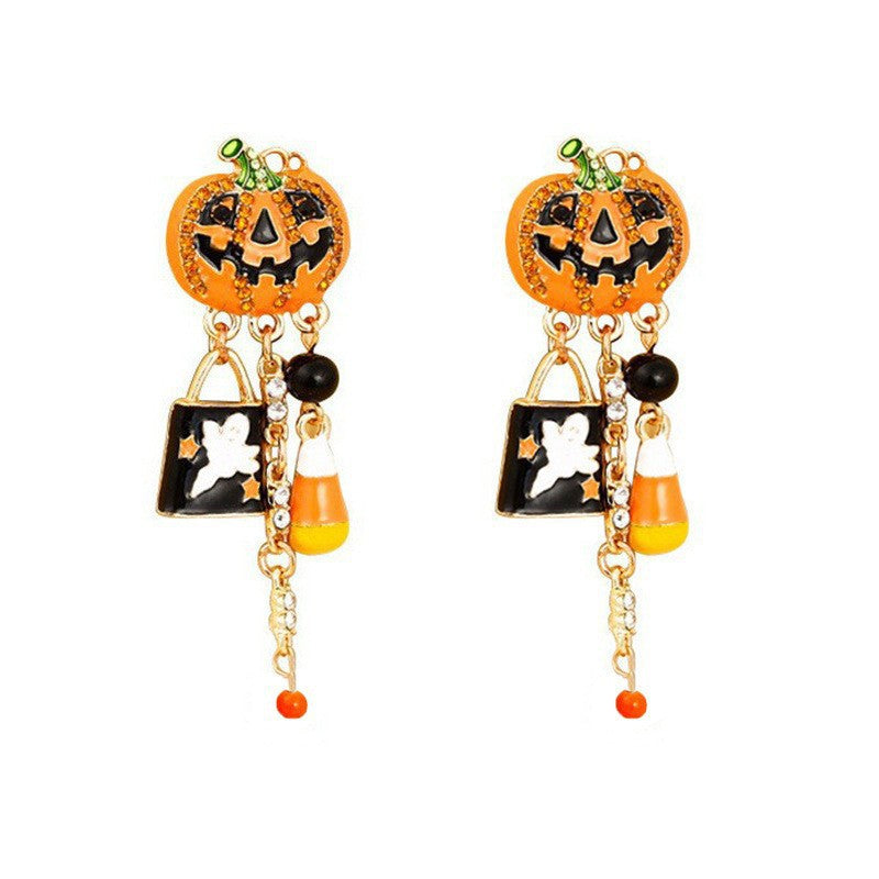 Wholesale Oil-Dripping Pumpkin  Tassel Earrings
