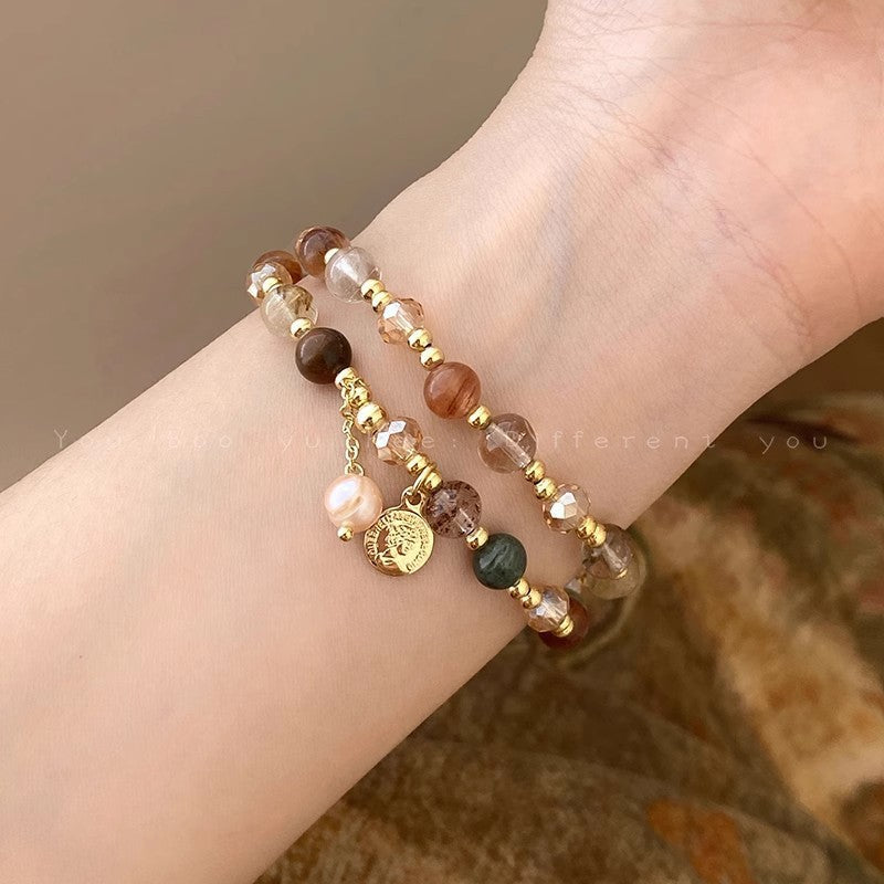 Wholesale Crystal Electroplated Double Layer Bracelet - Trendy Everyday Jewelry Accessory for Women Gift