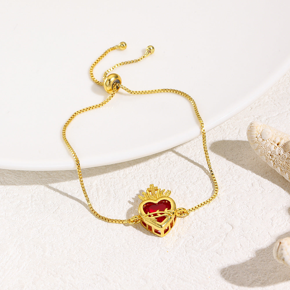 Wholesale  Red Crown Heart Double-Hole Adjustable Bracelet
