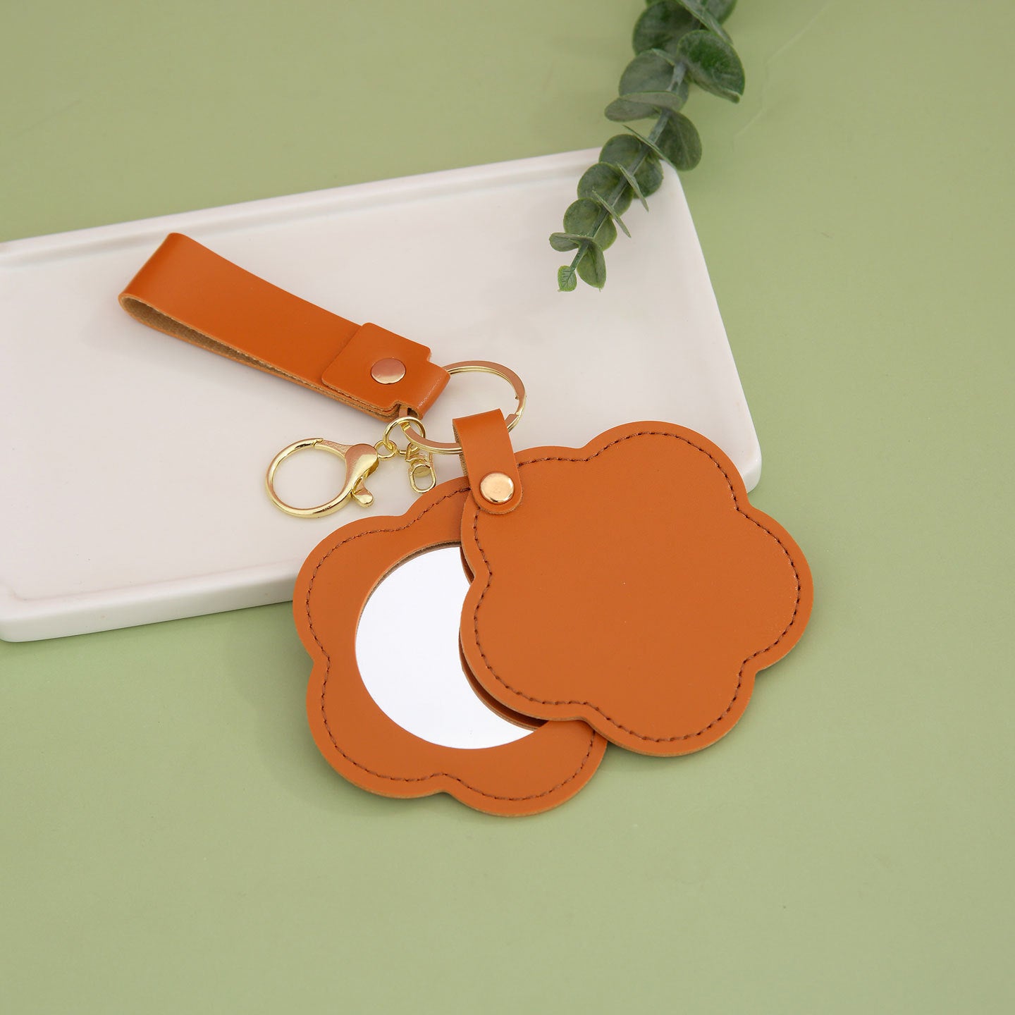 Wholesale PU Leather Flower Mirror Keychain - Decorative Bag Accessory,  Gift for Women