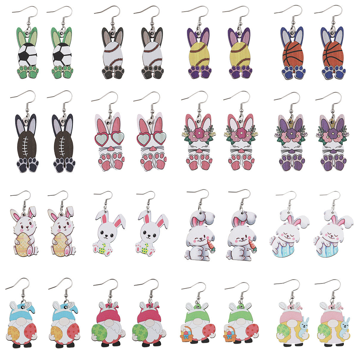 Wholesale  Easter football baseball rugby basketball egg rabbit dwarf pendant earrings