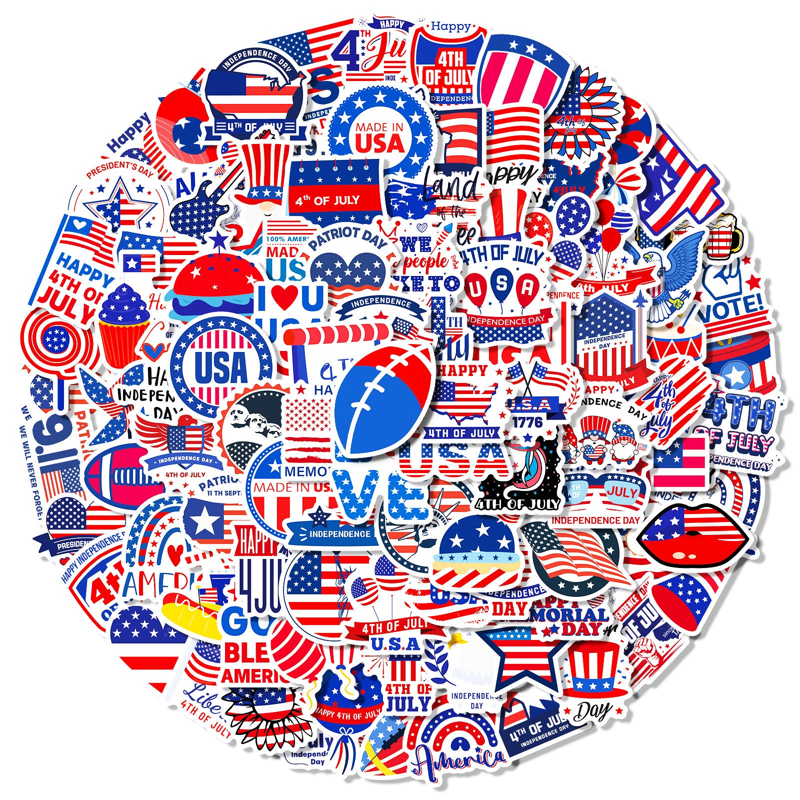 Wholesale 100 pcs American Independence Day Stickers Love Hat Flag ACC-ST-BaoPin001