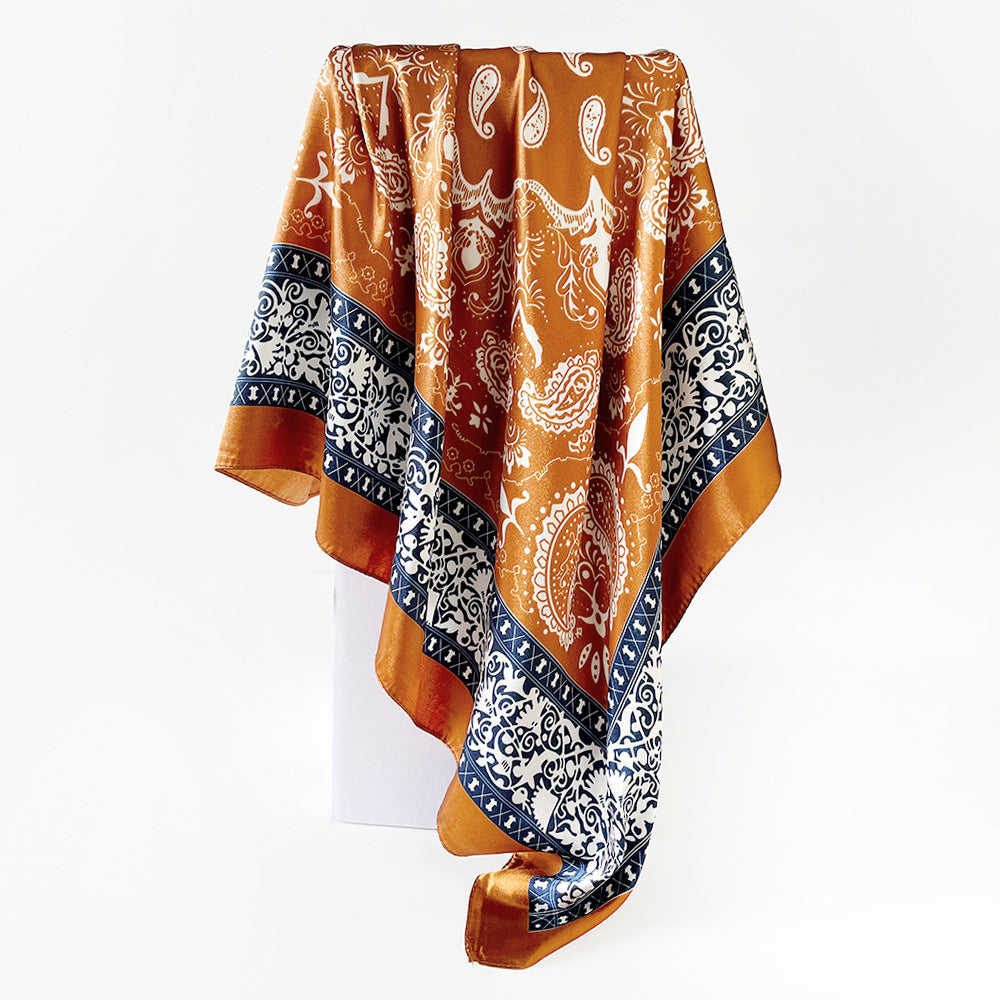 Wholesale  90cm Silk Scarf Classic Color-Blocking Paisley Print Scarf
