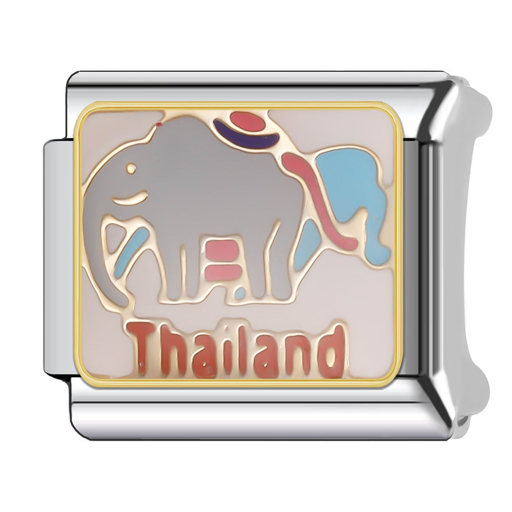 Wholesale Italian Charm Bracelet 9mm DIY Splicing National Tourism Scenic Logo Stainless Steel Composable Bracelet