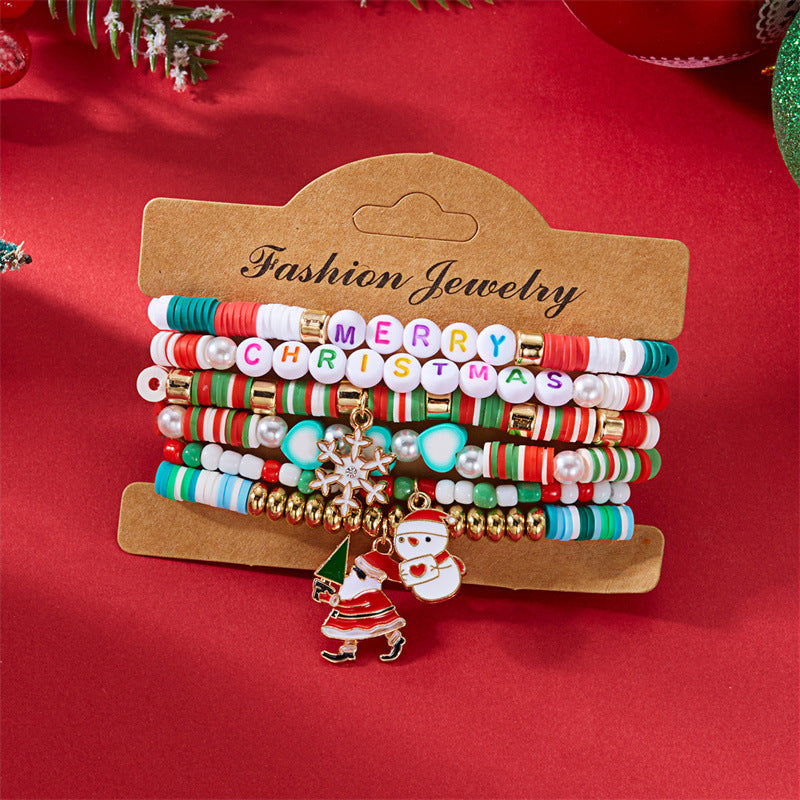 Wholesale Christmas soft ceramic multi-layer cartoon  bell bracelet