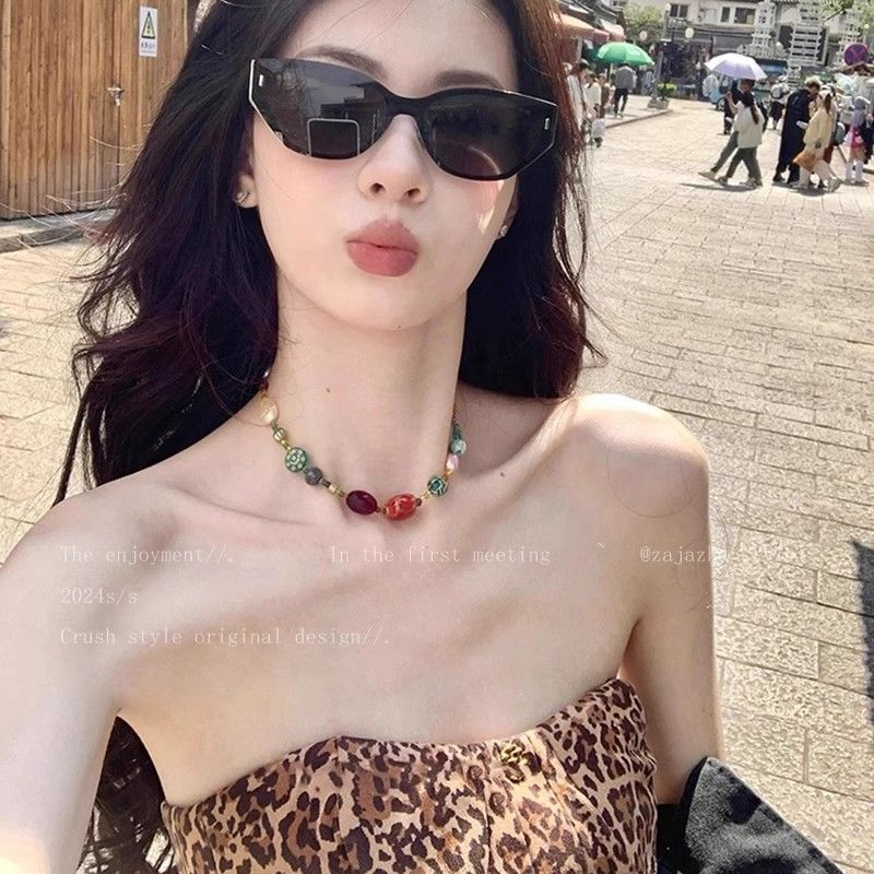 Wholesale Ethnic style dopamine colored glaze beaded necklace