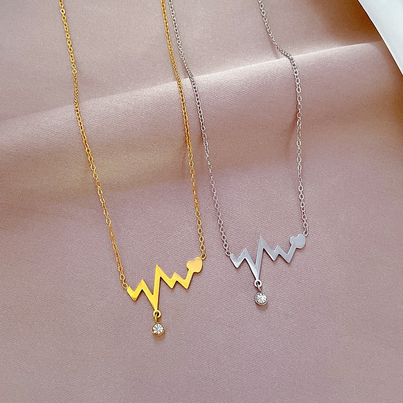 Wholesale Titanium Steel Wave Heartbeat Chart Necklace Clavicle Chain Choker Necklace ACC-NE-LiGe021