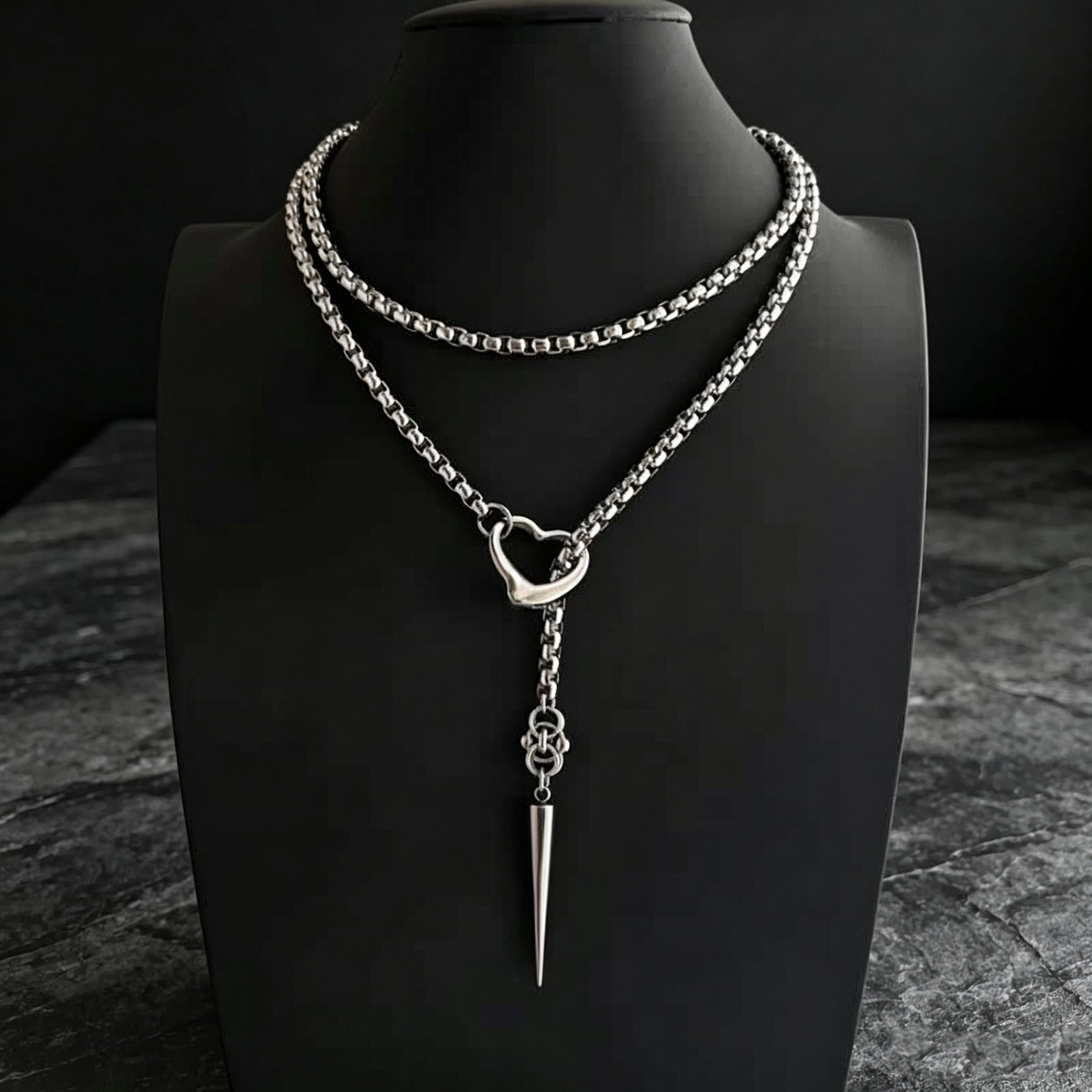 Wholesale Electroplated Stainless Steel Punk Heart  Cross Necklace Trendy Jewelry Accessory
