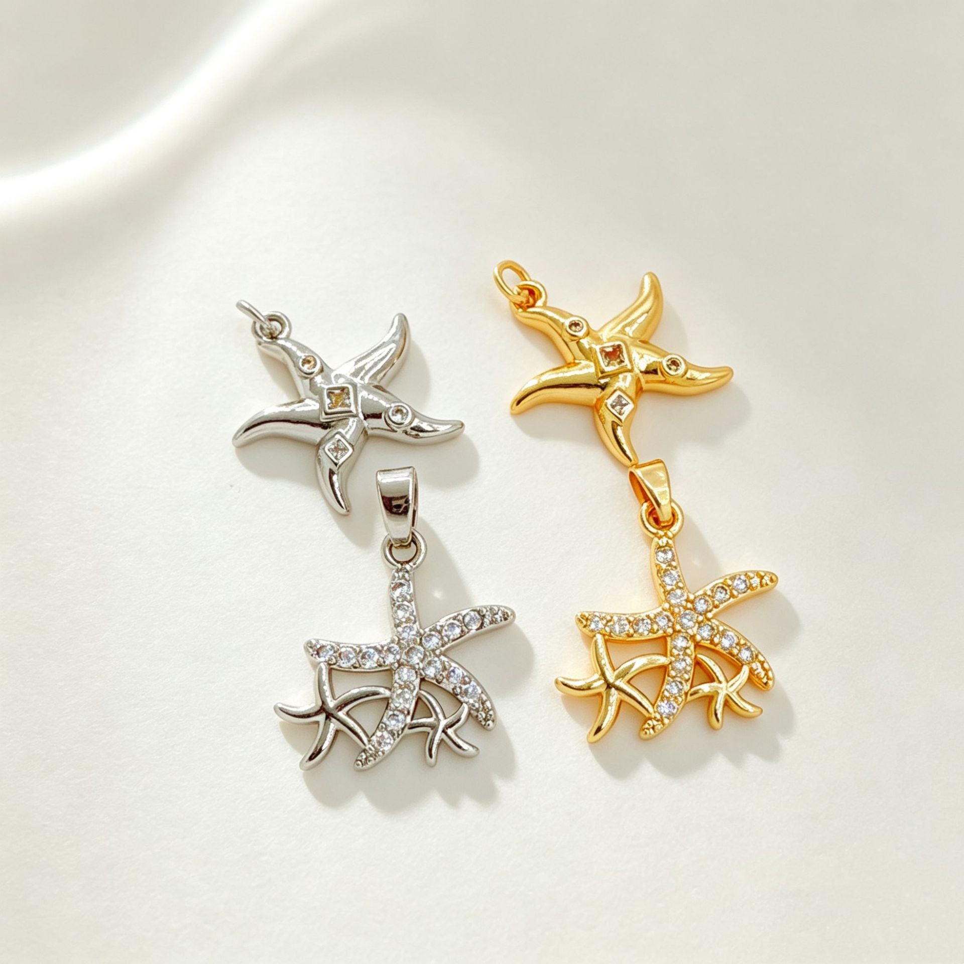 Wholesale Gold Plated Copper Starfish Zircon Necklace Trendy Fashion Accessory