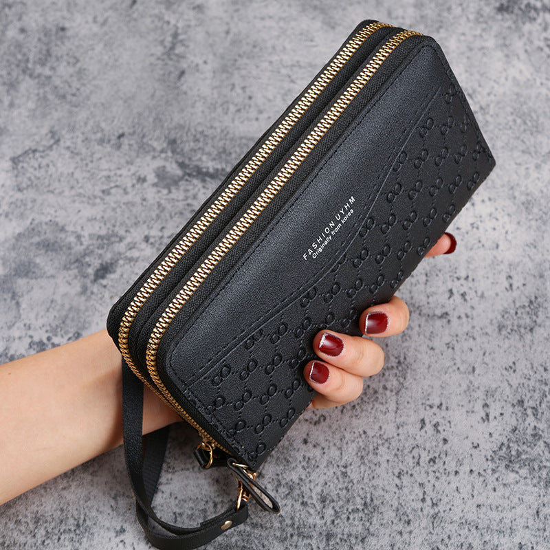 Wholesale Synthetic Leather Red Floral Multifunctional Double-Zip Long Wallet with Phone Pocket and Key Holder,  Everyday Gift for Women