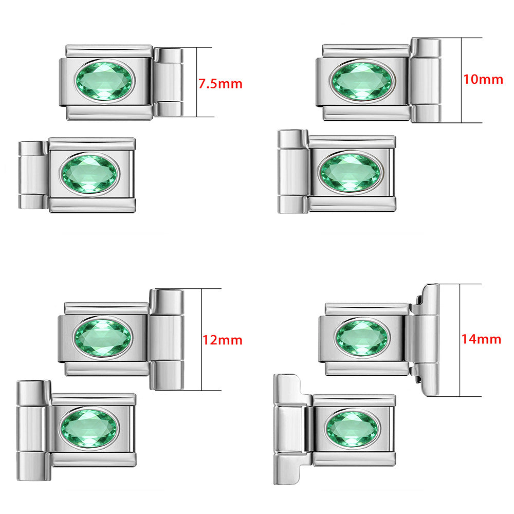 Wholesale Stainless Steel Oval Zircon Watch Connector for DIY Bracelet,  Italian Module Charm,  Jewelry Accessory
