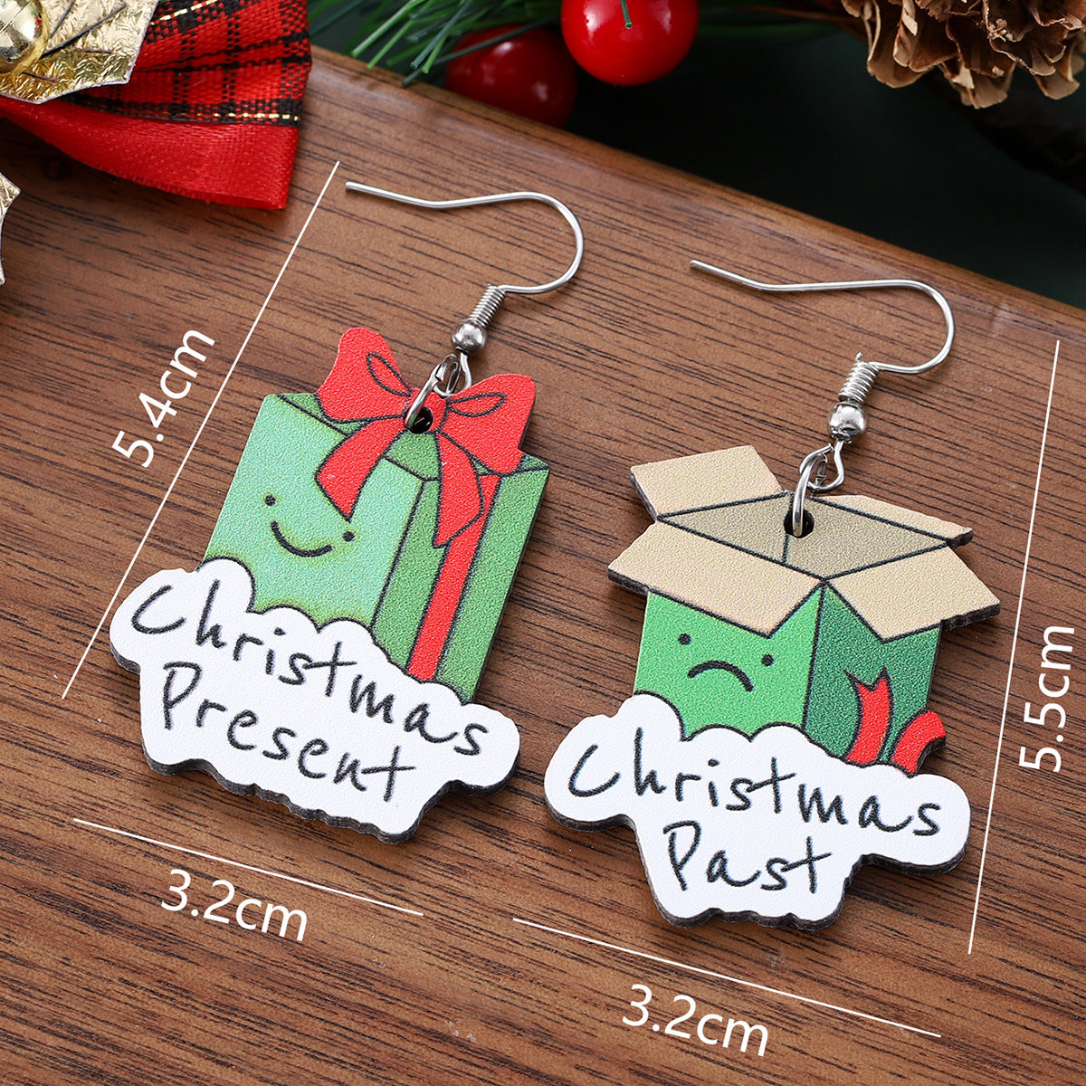 Wholesale Christmas gift box creative pendant earrings retro wooden