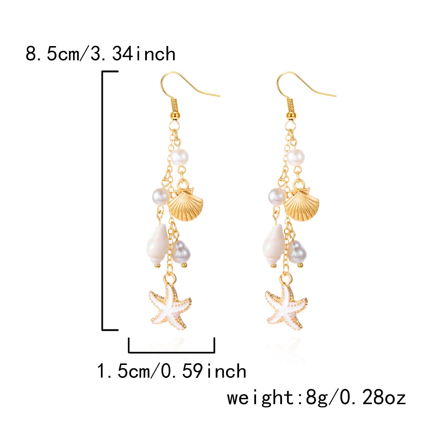 Wholesale Summer  Conch Shell Starfish Long Pearl Tassel Earrings