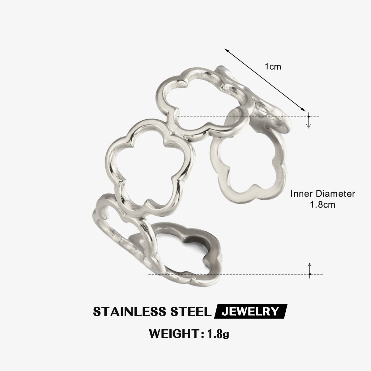 Wholesale Stainless Steel Five-Leaf Flower Open Ring Fashion Jewelry Boutique Resale